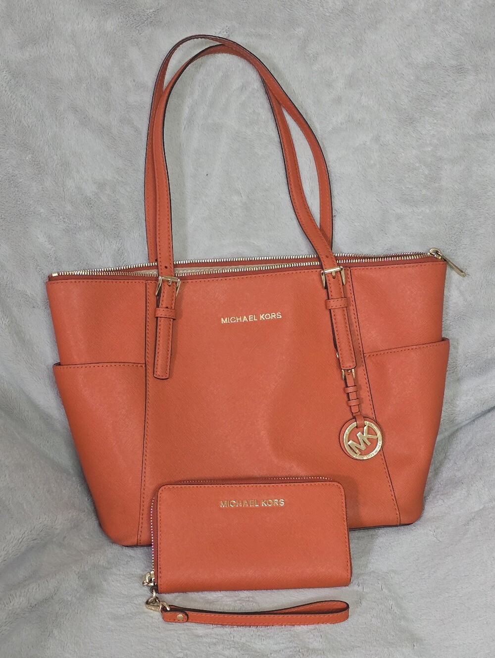Michael Kors Orange Saffiano Tote with Matching Wristlet